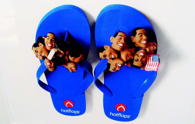 This pair of flip-flops from Spain is adorned with tiny faces of President Barack Obama.