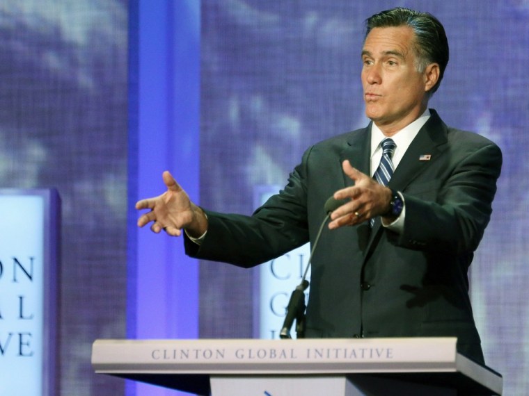 Republican presidential candidate Mitt Romney speaks at the Clinton Global Initiative meeting on September 25, 2012 in New York City.