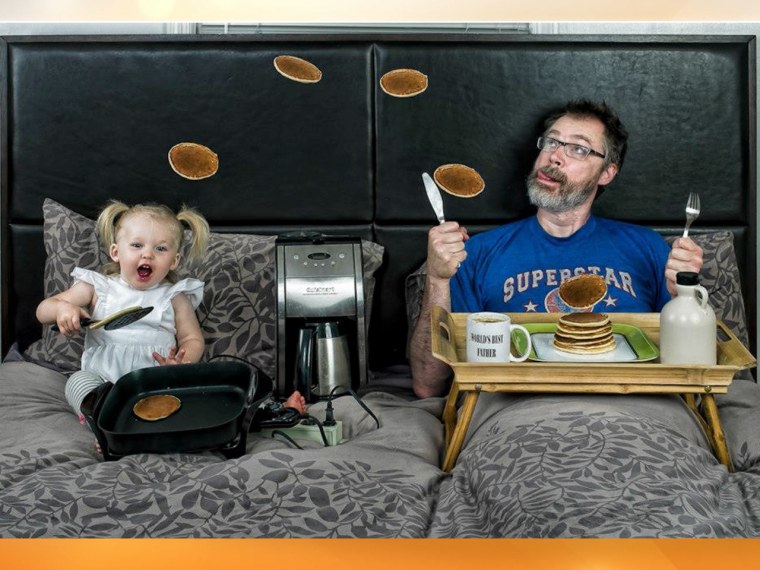 Breakfast in bed, daddy style.