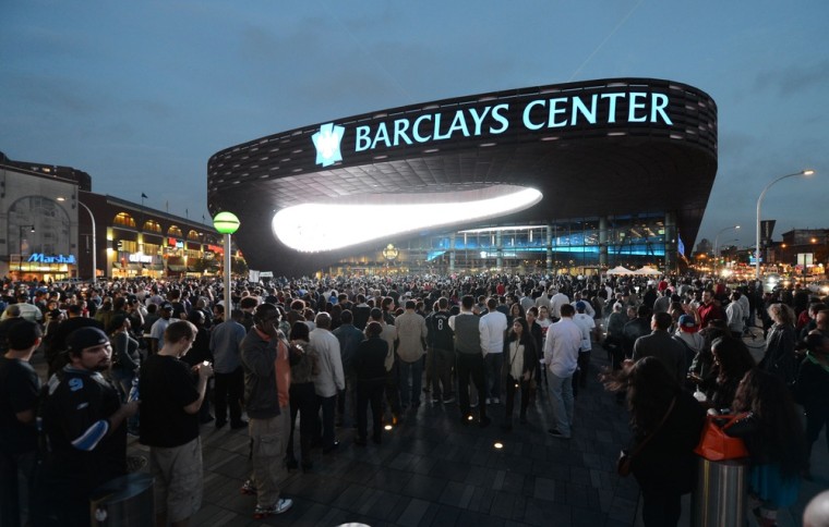 Fans arrive for the first of eight Jay-Z shows at the new Barclays Center.