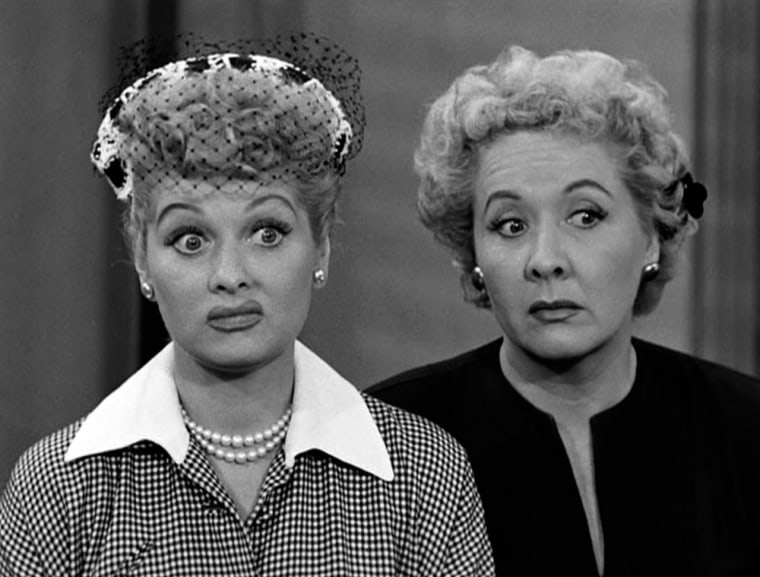 Lucille Ball as Lucy Ricardo and Vivian Vance as Ethel Mertz in \"I Love Lucy.\"