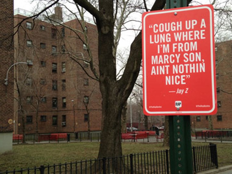 A sign with a quote from rapper Jay-Z in New York.