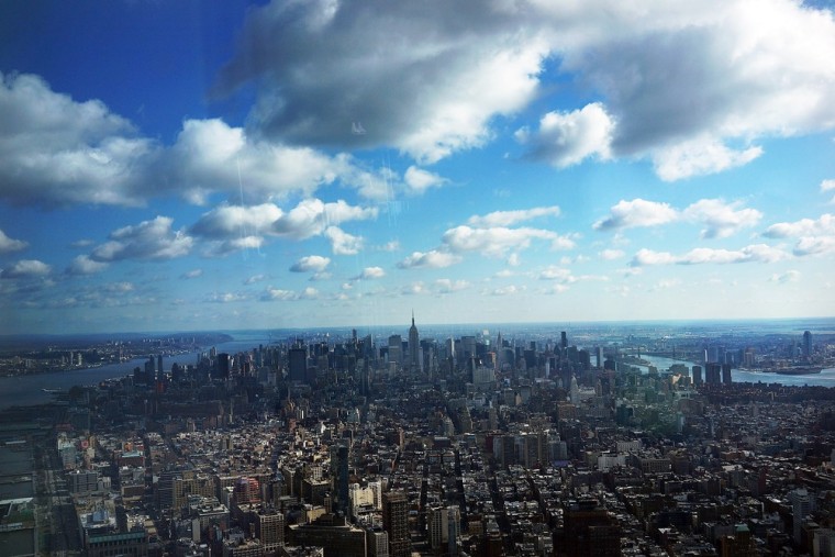 Manhattan is seen from One World Observatory on the 100th floor of One World Trade Center at the Ground Zero site on April 2, 2013, in New York City. One World Observatory, which is situated more than 1,250 feet over lower Manhattan, will open to the public in 2015 and will include a pre-show theater, multiple spaces that allow for panoramas of the New York City region and numerous dining options. When completed, One World Trade Center will be the tallest building in the Western Hemisphere at 1,776 feet.