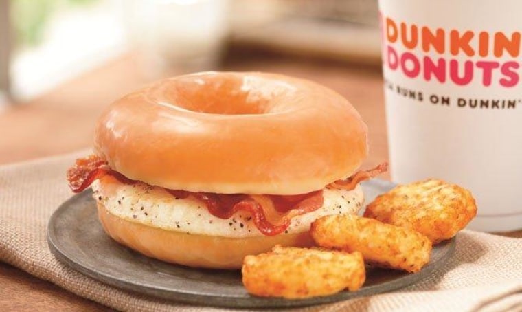 Dunkin' Donuts is trying out a glazed doughnut breakfast sandwich in certain eastern Massachusetts outlets.