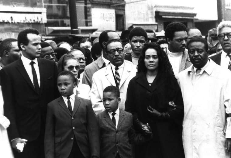 The King family at the April 8, 1968, memorial march for the Rev. Martin Luther King Jr., which was attended by an estimated 42,000 people and led by his widow, Coretta Scott King.