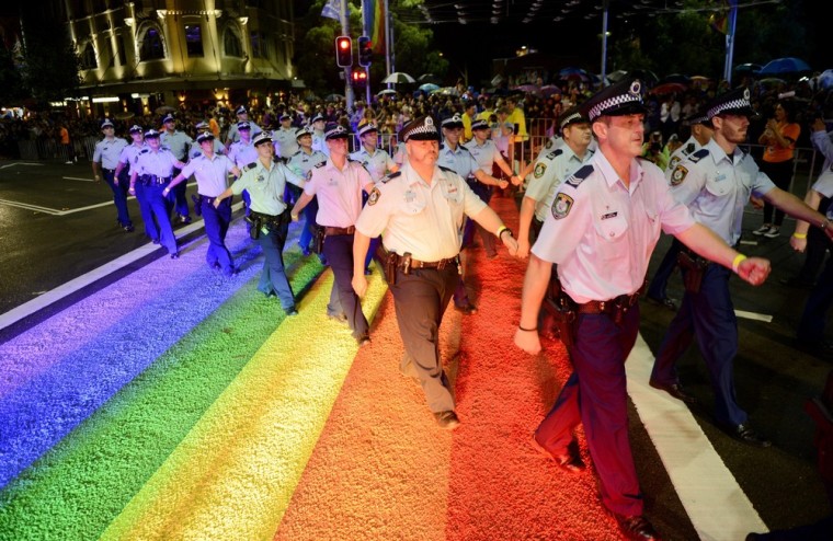 New South Wales police officers take part in the 35th Sydney Mardi Gras parade on March 2, 2013. The annual LGBT pride parade and festival carries on from the gay rights marches held annually since 1978 after numerous participants had been contentiously arrested by New South Wales State Police.