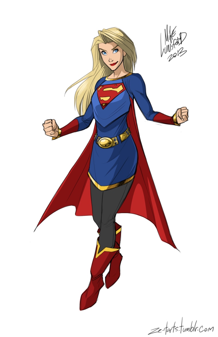 Supergirl, sporting a super-comfy tunic and leggings.