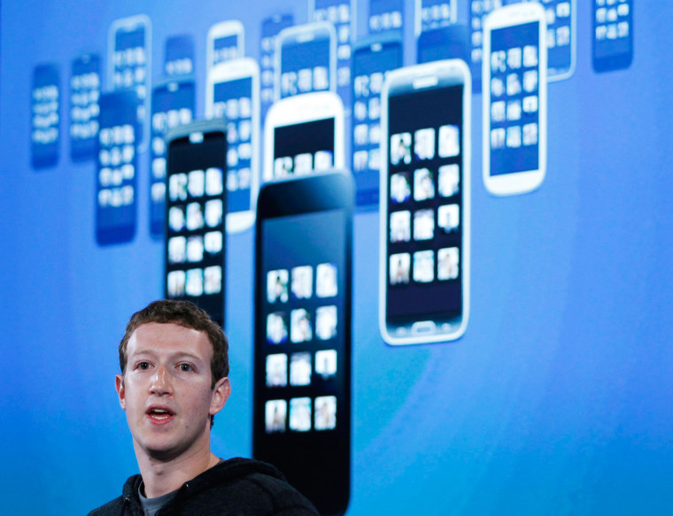 Mark Zuckerberg, Facebook's co-founder and chief executive during a Facebook press event to introduce 'Home' a Facebook app suite that integrates with...