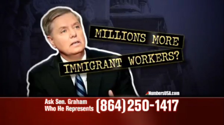 Screen shot of Numbers USA ad targeting Sen. Lindsey Graham, R-S.C., who is among the senators trying to hammer out bipartisan immigration reform legislation.