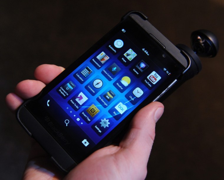 Icons on the display of a new BlackBerry Z10 handset.