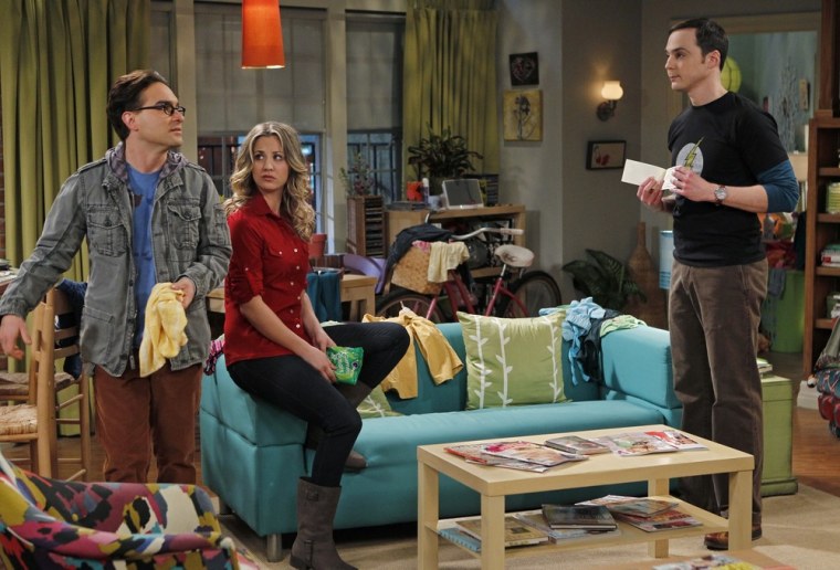 CBS revealed that on the season six finale, Leonard (Johnny Galecki, left) will receive an overseas job offer that surprises Penny (Kaley Cuoco) and Sheldon (Jim Parsons).