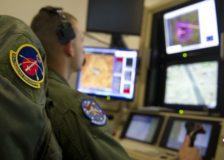 Lt. Zachary, a student with the 6th Reconnaissance Squadron, flies an MQ-1 Predator simulator mission Feb. 8. Zachary is part of the 18X career field, which allows officers to become Remotely Piloted Aircraft pilots without attending undergraduate pilot training.