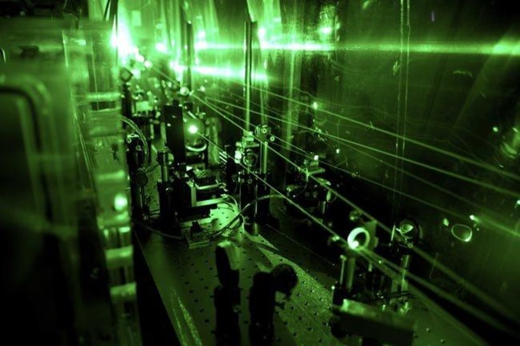 This laser apparatus, used to test the size of the proton, found that the particle's radius is about 4 percent smaller than thought.