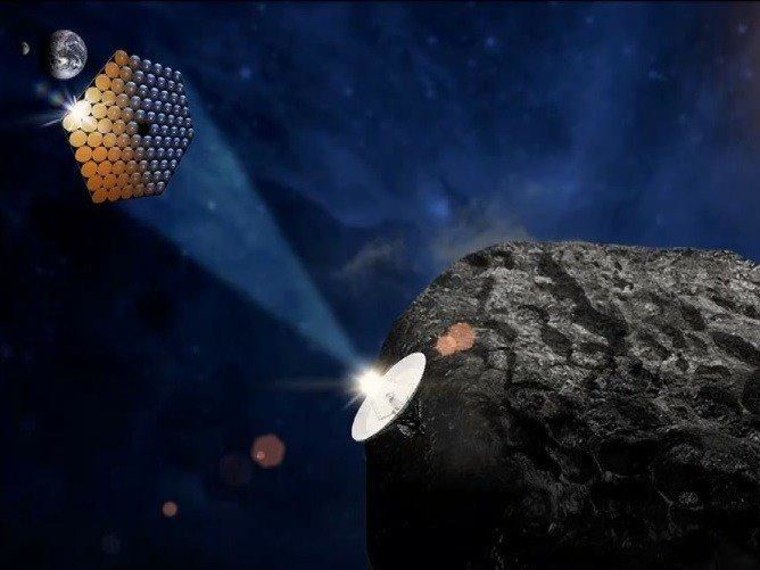 An artist's conception shows how solar energy could be used to process material on a near-Earth asteroid.