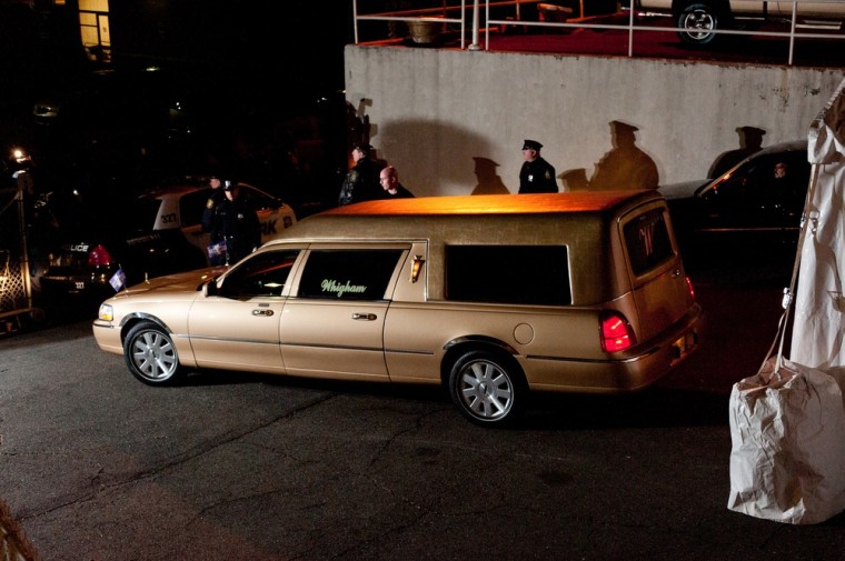 Houston's body was carried to a New Jersey funeral home in a gold hearse.
