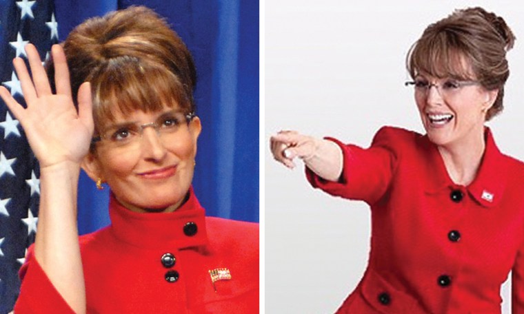 Tina Fey, left, and Julianne Moore in character as former Alaska Gov. Sarah Palin.