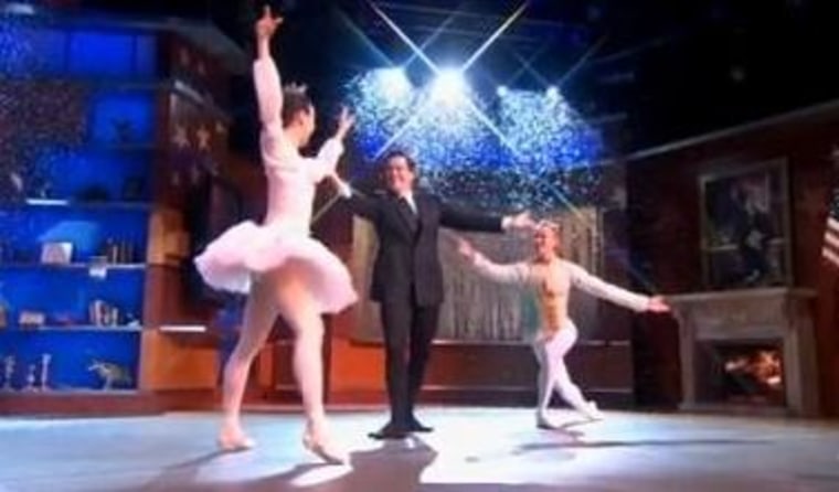 Stephen Colbert danced alongside David Hallberg and Hee Seo on \"The Colbert Report.\"