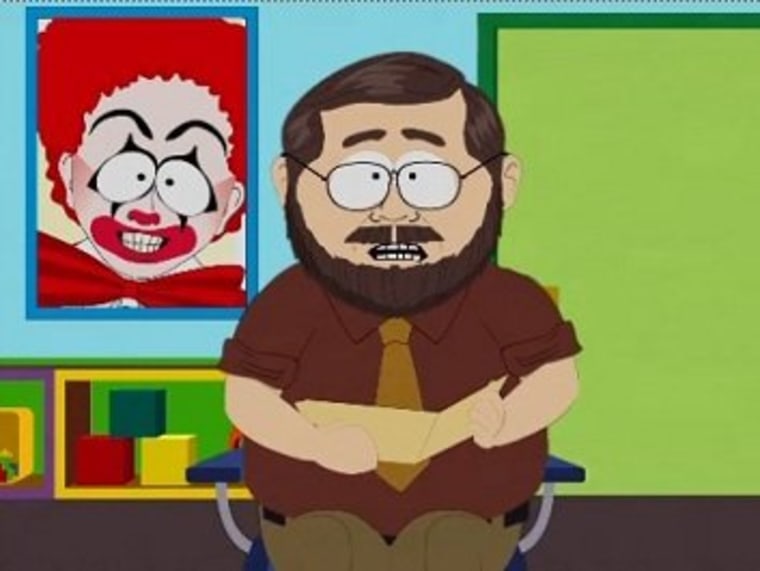 Mr. Adams makes Kenny and his siblings uncomfortable with a series of Penn State jokes on \"South Park.\"