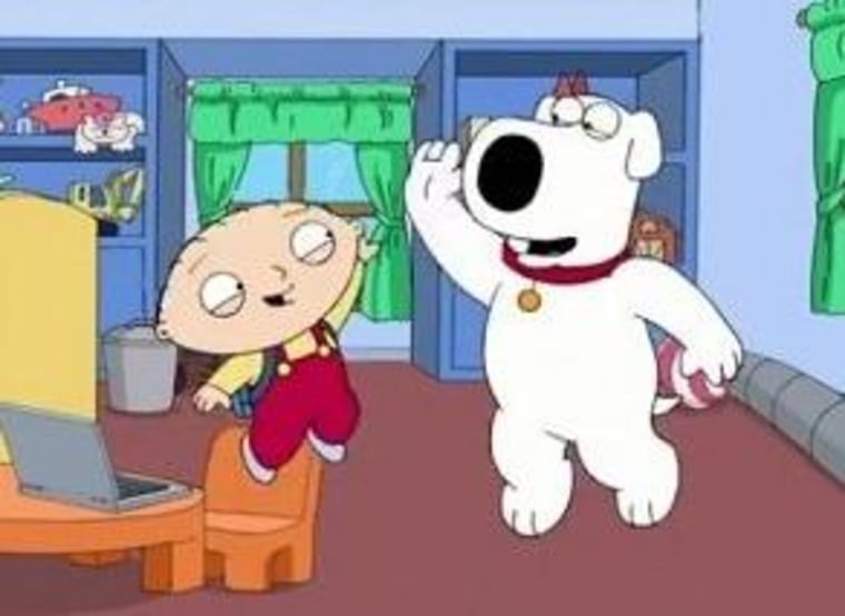 Stewie and Brian cheer after they travel back in time to ensure the events of  9/11 happen.