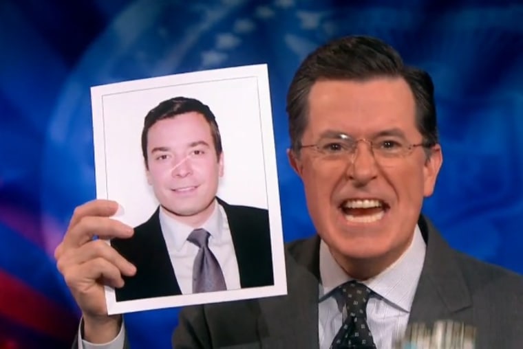 Stephen Colbert is not pleased with \"eternal enemy of six months\" Jimmy Fallon.