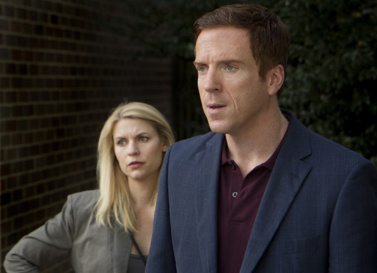 Damian Lewis, right, as Nicholas Brody and Claire Danes as Carrie Mathison on the Showtime series \"Homeland.\"