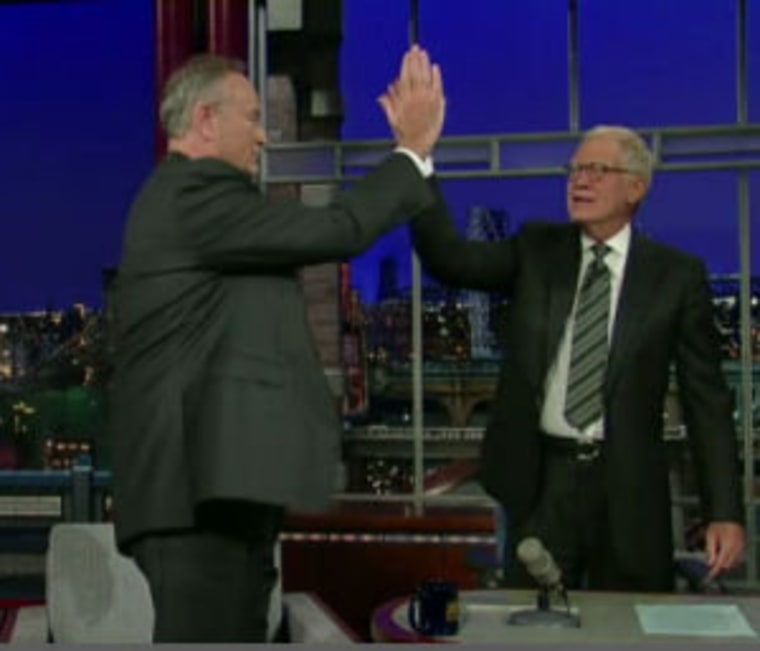 David Letterman and Bill O'Reilly bond on \"Late Show.\"