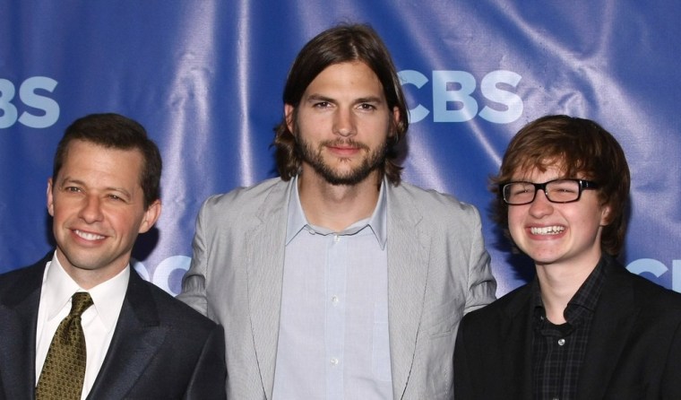Jon Cryer, left, Ashton Kutcher, center, and Angus T. Jones attend the 2011 CBS Upfront on Wednesday, May 18 in New York.