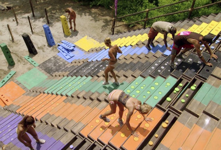 Oof! Looks like \"Survivor\" was trying to torture the Murlonio Tribe during the immunity challenge, Step On Up, in which contestants had to climb up and down a lot of stairs.