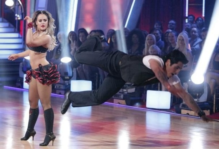 Get off the stage! \"Psycho\" Mike Catherwood and pro Lacey Schwimmer were the first to be eliminated.