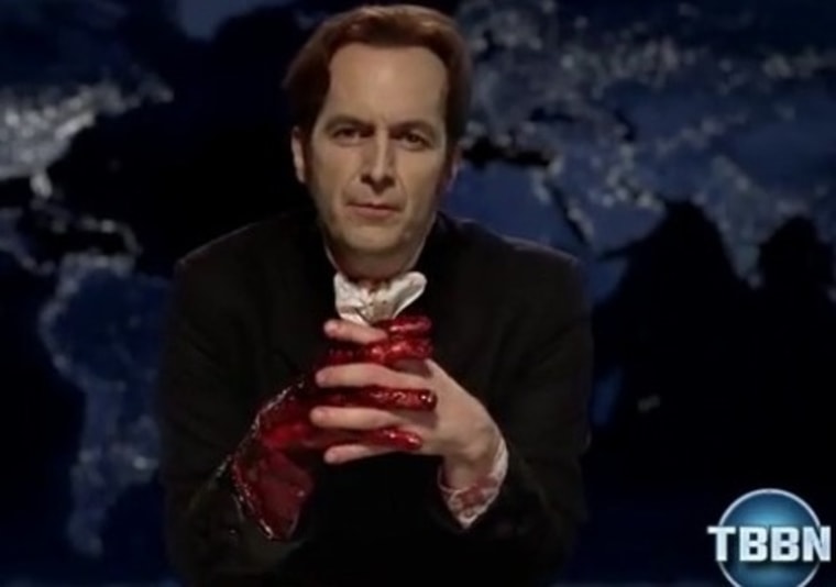 In one out-of-nowhere scene of pure evil, vampire Russell Edgington interrupted the nightly news on TBBN by ripping out the spine of the nearest talking head and delivering his own late-breaking warning for humanity.