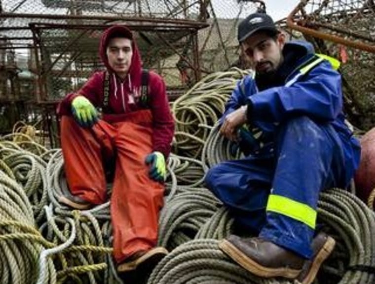 Jake Harris, left, and his brother Josh are both deckhands on the Cornelia Marie, which is featured on the show \"The Deadliest Catch.\"