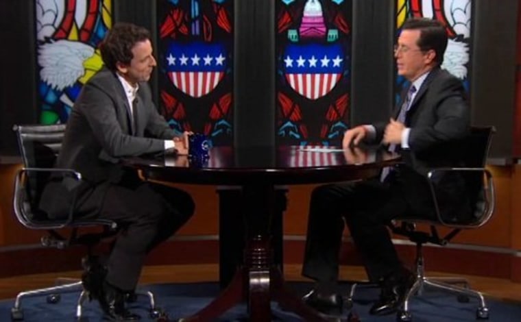 Stephen Colbert made sure Seth Meyers knew that making fun of the news was 'inappropriate.'