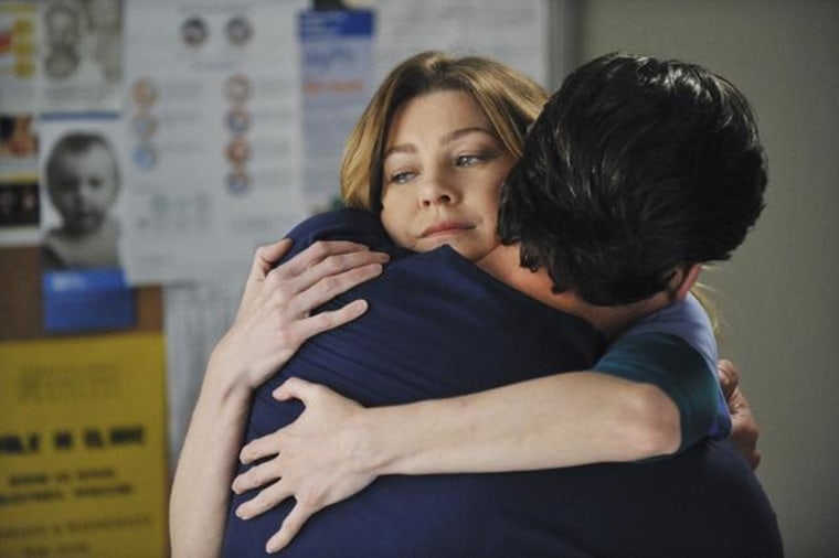 Meredith and Derek hug it out on \"Grey's Anatomy\" on Thursday night.