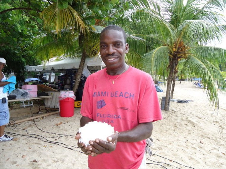 One of our Barbados crew members, holding snow for the first time!