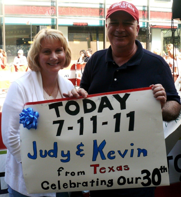 Hqppy celebration for Judy and Kevin Leddy's pearl noces on the plaza!