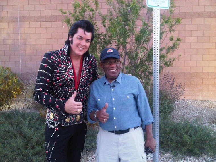 Al Roker stands with an Elvis look-a-like from Las Vegas.