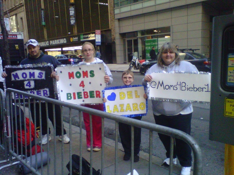Gene, Shelbe, Wyatt, and Holly traveled from Virginia to be first on line to see Justin Bieber on the plaza Wednesday.
