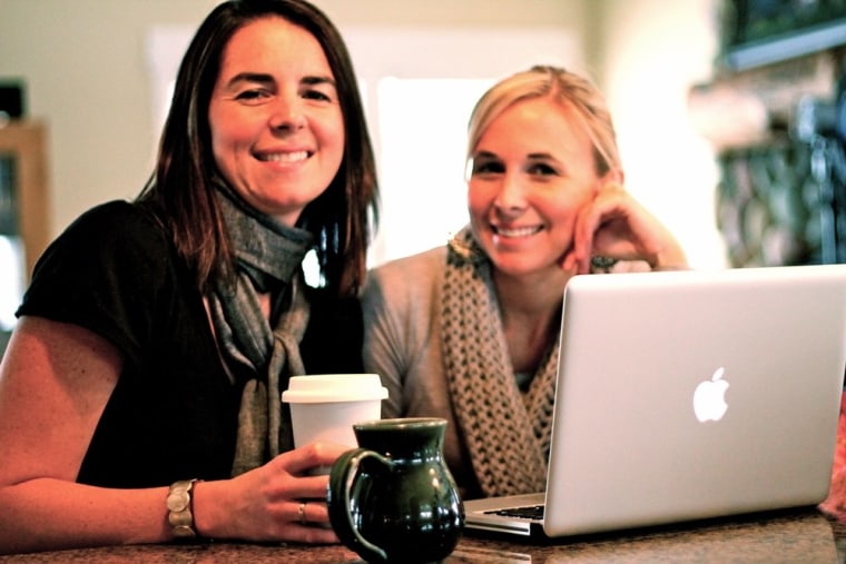 Collin, right, blogs at her computer with her sister, Bryn.