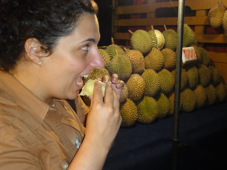 TODAY producer Amanda Avery tries durian, otherwise known as \"the stinky fruit.\"