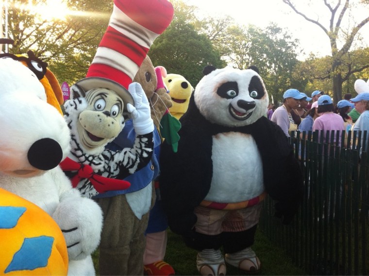 Characters on the White House lawn.