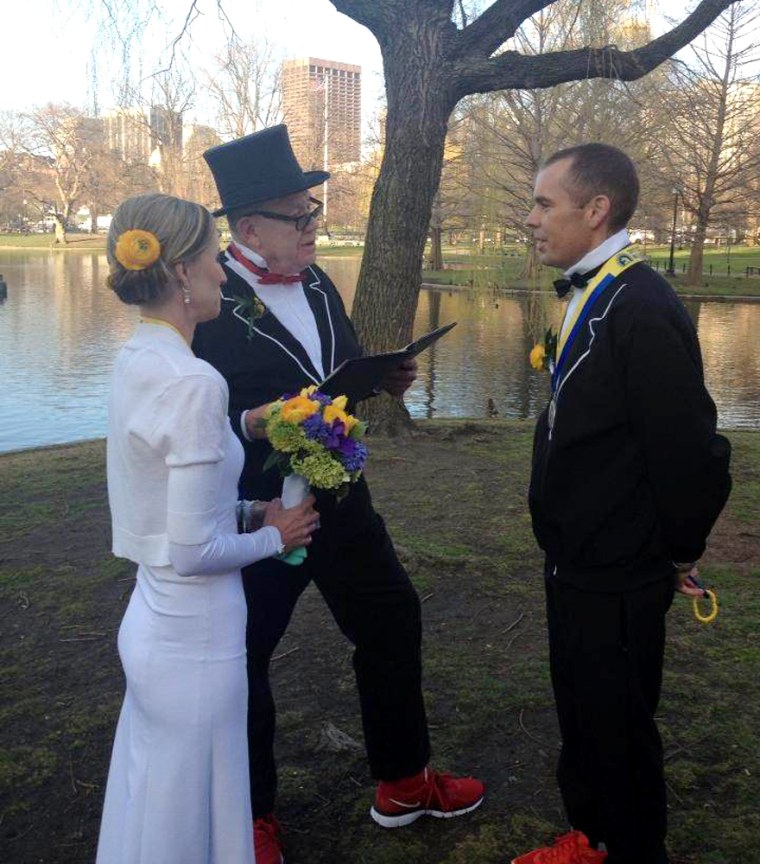 The couple tied the knot shortly after finishing the Boston Marathon, which was marred by tragedy.