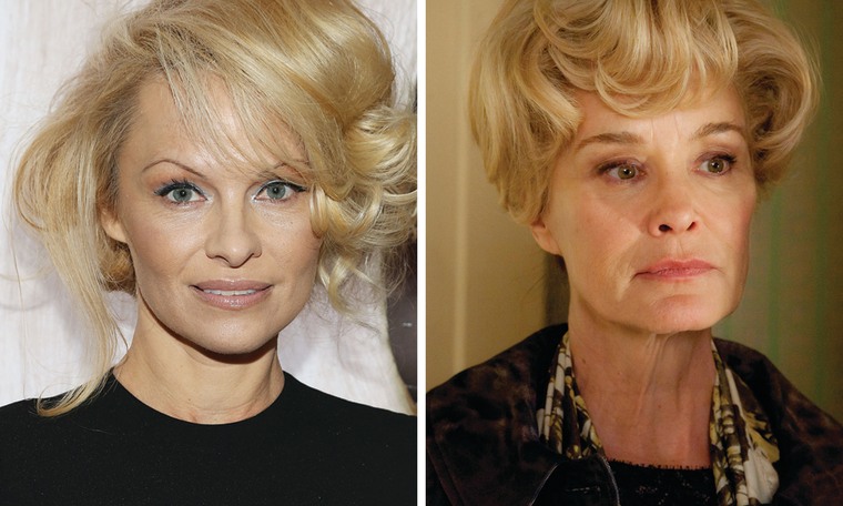 Pamela Anderson at the International Beauty Show in New York on April 15, and Jessica Lange on \"American Horror Story.\"