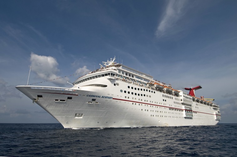 Carnival Cruise Lines 855-foot-long Carnival Ecstasy cruises off Cozumel, Mexico.