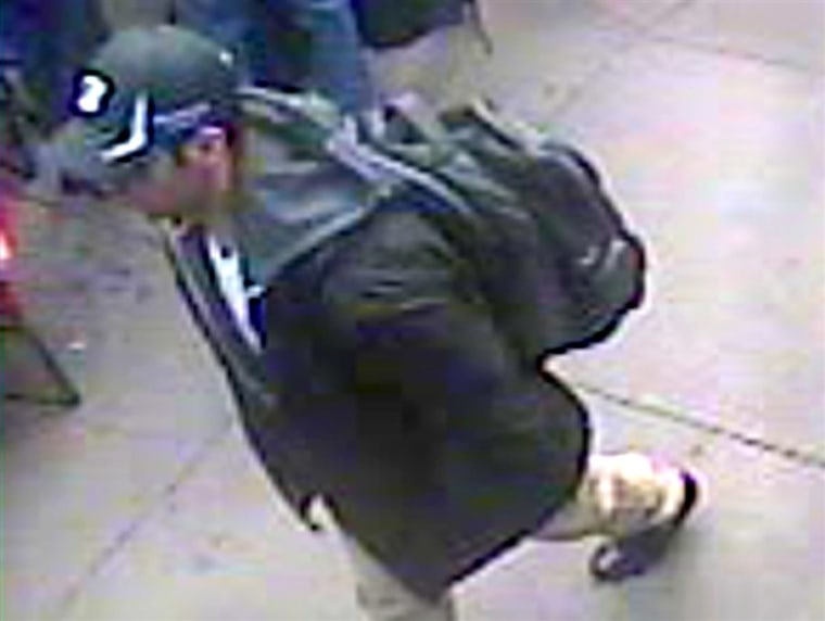 Images of a suspect wanted for questioning in relation to the April 15 Boston Marathon bombing were collected from a surveillance camera, and shared through the Boston Police Department Twitter page on April 19.