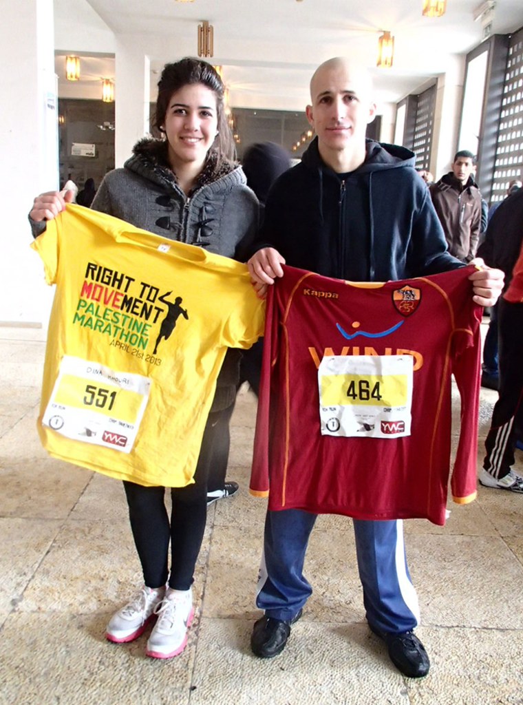 Dina Khouri, left, took part in an historic marathon in the West Bank on Sunday.