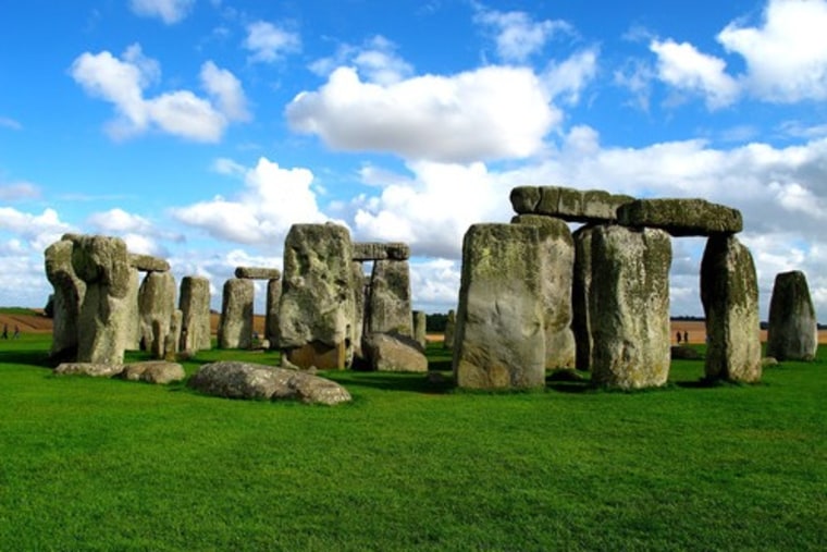 The prehistoric Stonehenge, in Wiltshire, England, is best known for the remains of a circle of standing stones.