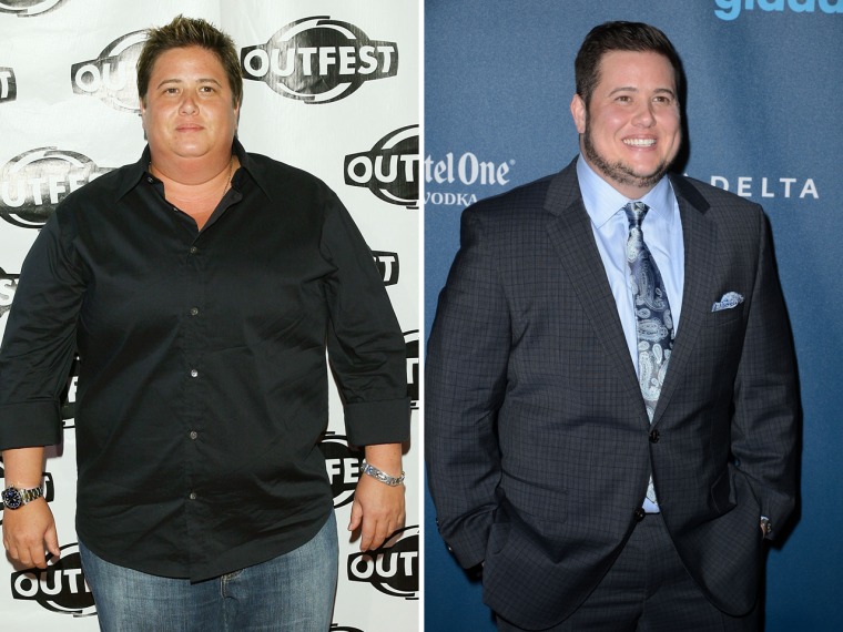 Chaz Bono is shown at left at the Outfest opening night gala in Los Angeles on July 9, 2009, and on Saturday at the 24th Annual GLAAD Media Awards in Los Angeles.