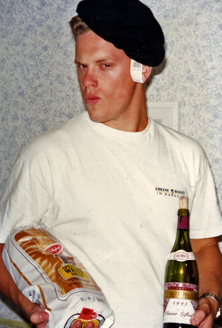 Because nothing says \"I just spent a semester in France\" like a loaf of American white bread, a T-shirt, and a beret with the tag still on it.