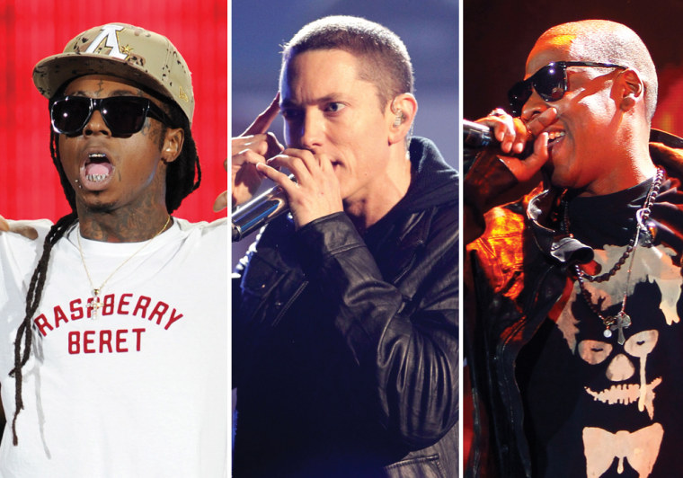 Is one of these rappers the King of Hip-Hop? From left: Lil Wayne, Eminem and Jay-Z.