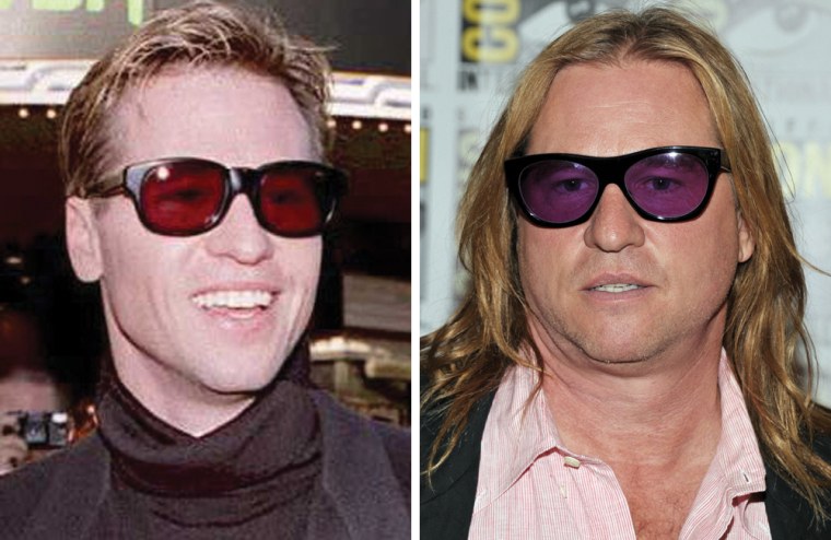 Val Kilmer, in 1995 during his Batman days, left, and at Comic-Con on Saturday.